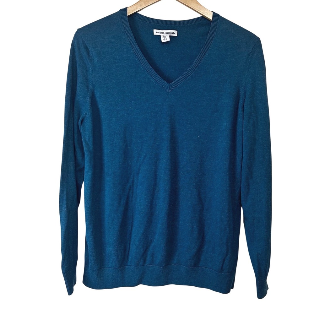 Amazon Essentials Women's XL Teal Blue V-Neck Cotton Modal Sweater Preppy Basic